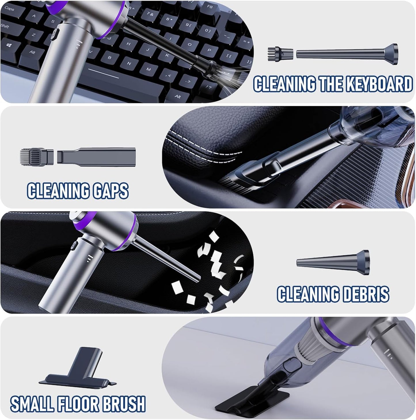 houscly Car Vacuum Portable Cordless 20000PA High Power 4-in-1 Compressed Air Duster & Air Blower & Pump Hand Held Vacuum with Brushless Motor for Car, Home, Office,Camping Ideal Gifts for Men & Women