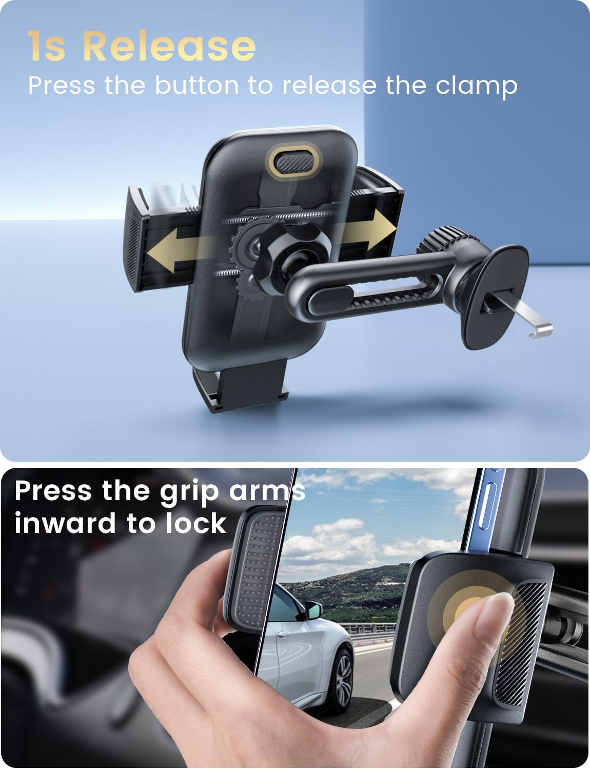 Phone Holders for Your Car: [Never Blocking] Air Vent Cell Phones Mount for iPhone 17 Pro Max & Samsung Android Smartphone [Thick Cases Friendly] Hands-Free Auto Mobile Phone Stand