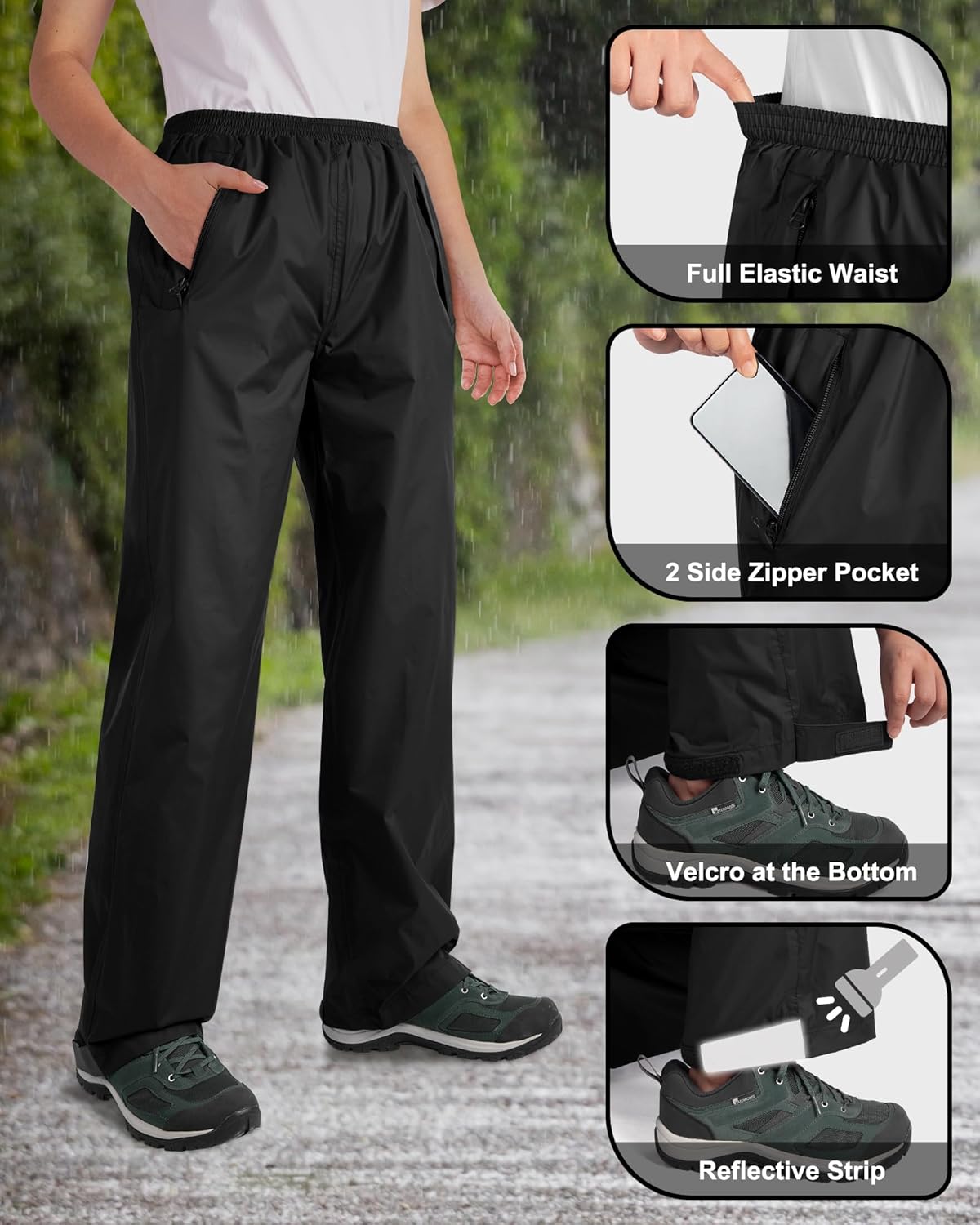 33,000ft Packable Rain Pants for Women Waterproof Pants Lightweight Rain Over Pants Outdoor Windproof Pant for Golf Hiking