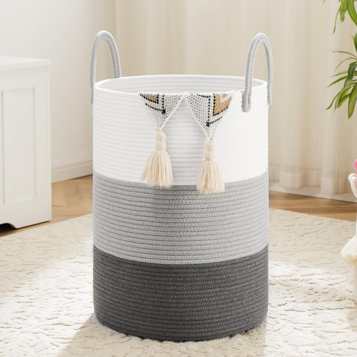 Artfeel Laundry Basket,Woven Cotton Rope Laundry Hamper,40L for Decorative Storage of Dirty Clothes,Toys and Blankets in Bathroom,Bedroom and Living Room