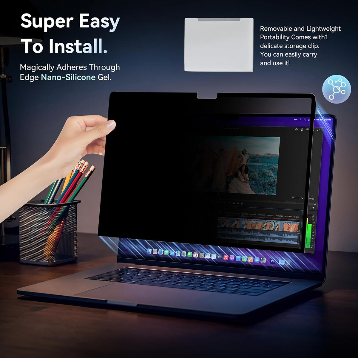 Privacy Screen Protector Compatible with MacBook Air 13.6 Inch (2022-2026), Easy On/Off Removable Anti Spy Blue Light Glare Shield Film Laptop Privacy Filter for Apple Mac Air 13" M2 (A2681 A3113 A3240 A3449)