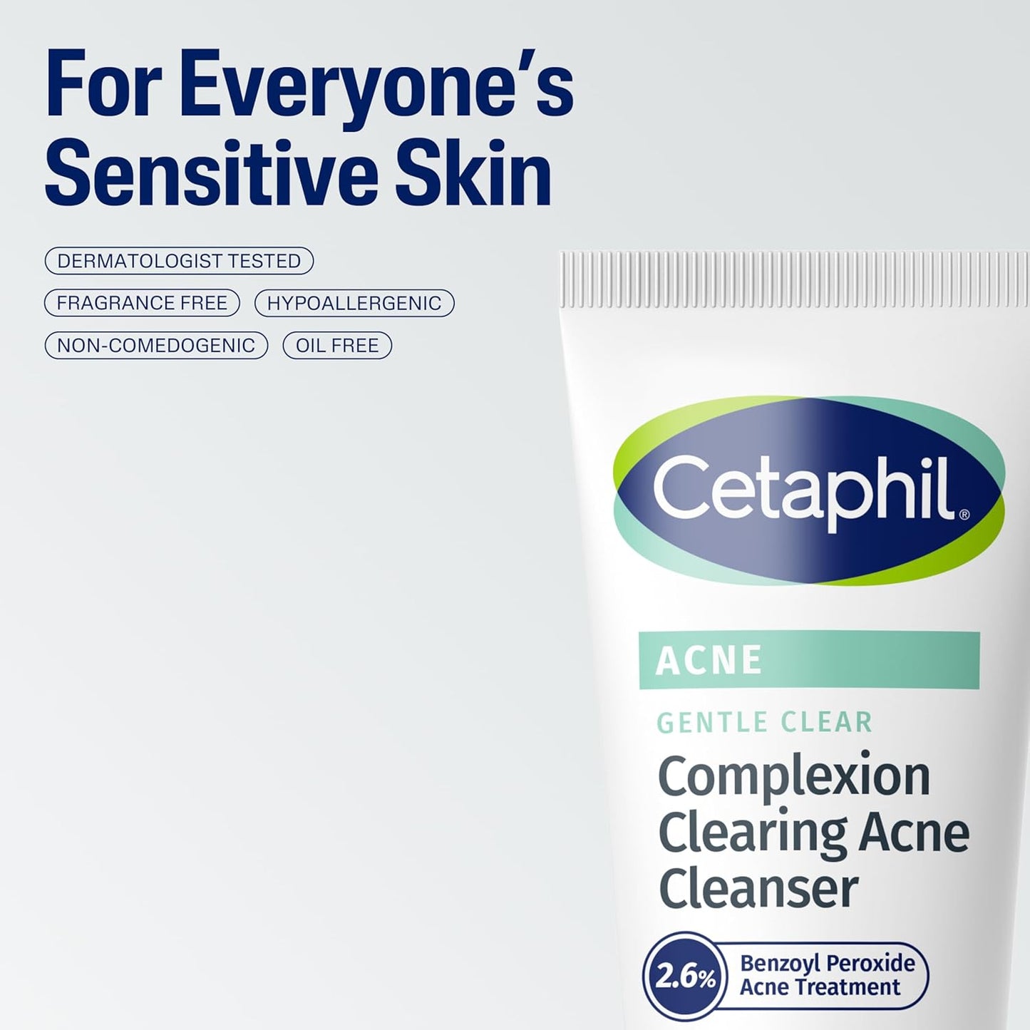 Cetaphil Gentle Clear Complexion-Clearing BPO Acne Cleanser with 2.6% Benzoyl Peroxide, Creamy and Soothing for Sensitive Skin, Suitable for All Skin Types, 4.2oz