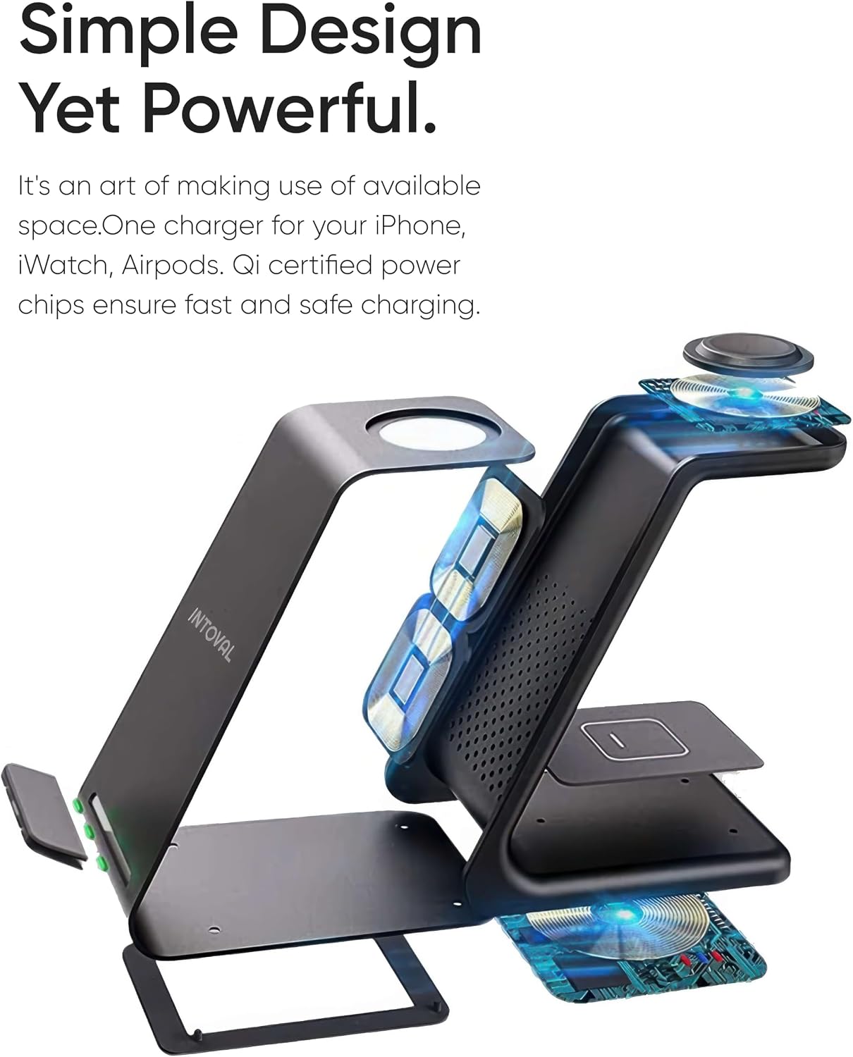 Intoval 3 in 1 Wireless Charging Station for iPhone and Apple Watch,Fast Wireless Charger Stand,Compact Desk Charging Dock for iPhone17 16 15 14 13/Pro/Max, iWatch11 10 9 Ultra/SE 3/3,AirPods