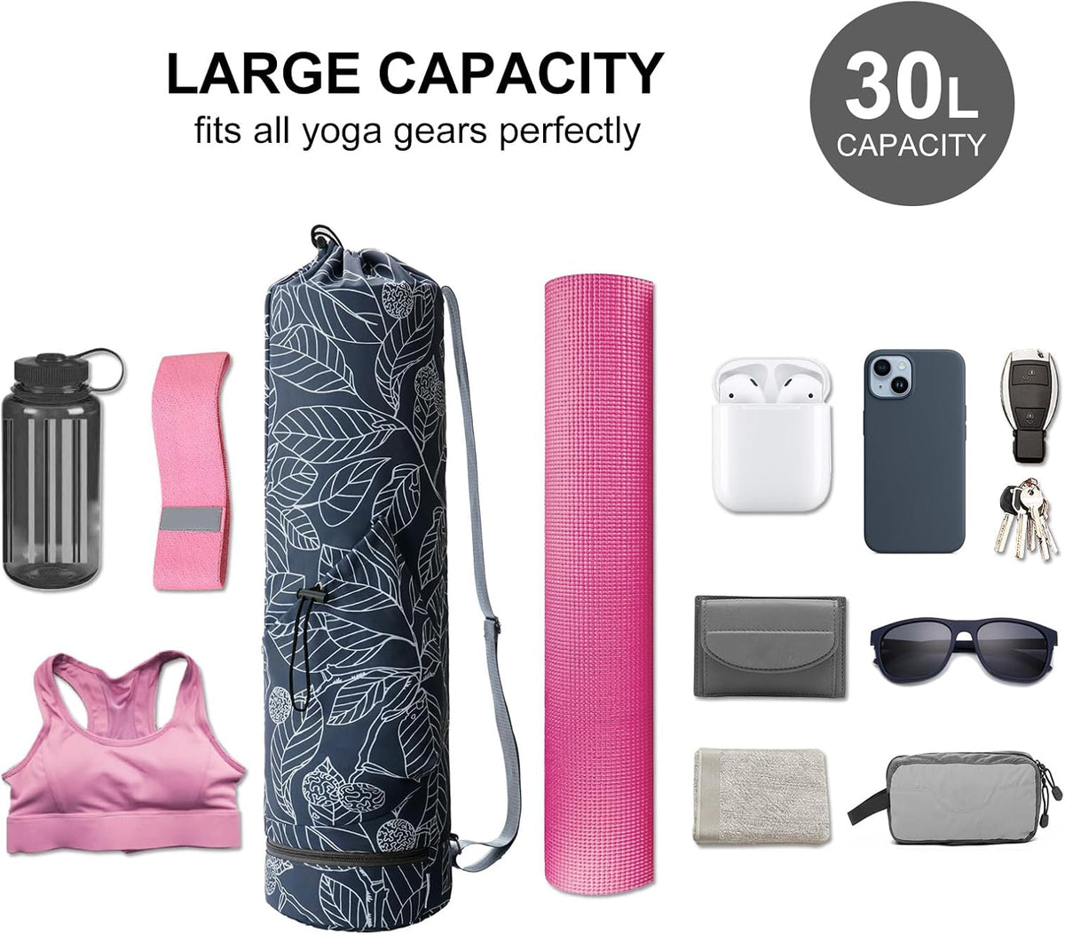 sportsnew Yoga Mat Bag with Water Bottle Pocket & Wet Pocket for Women