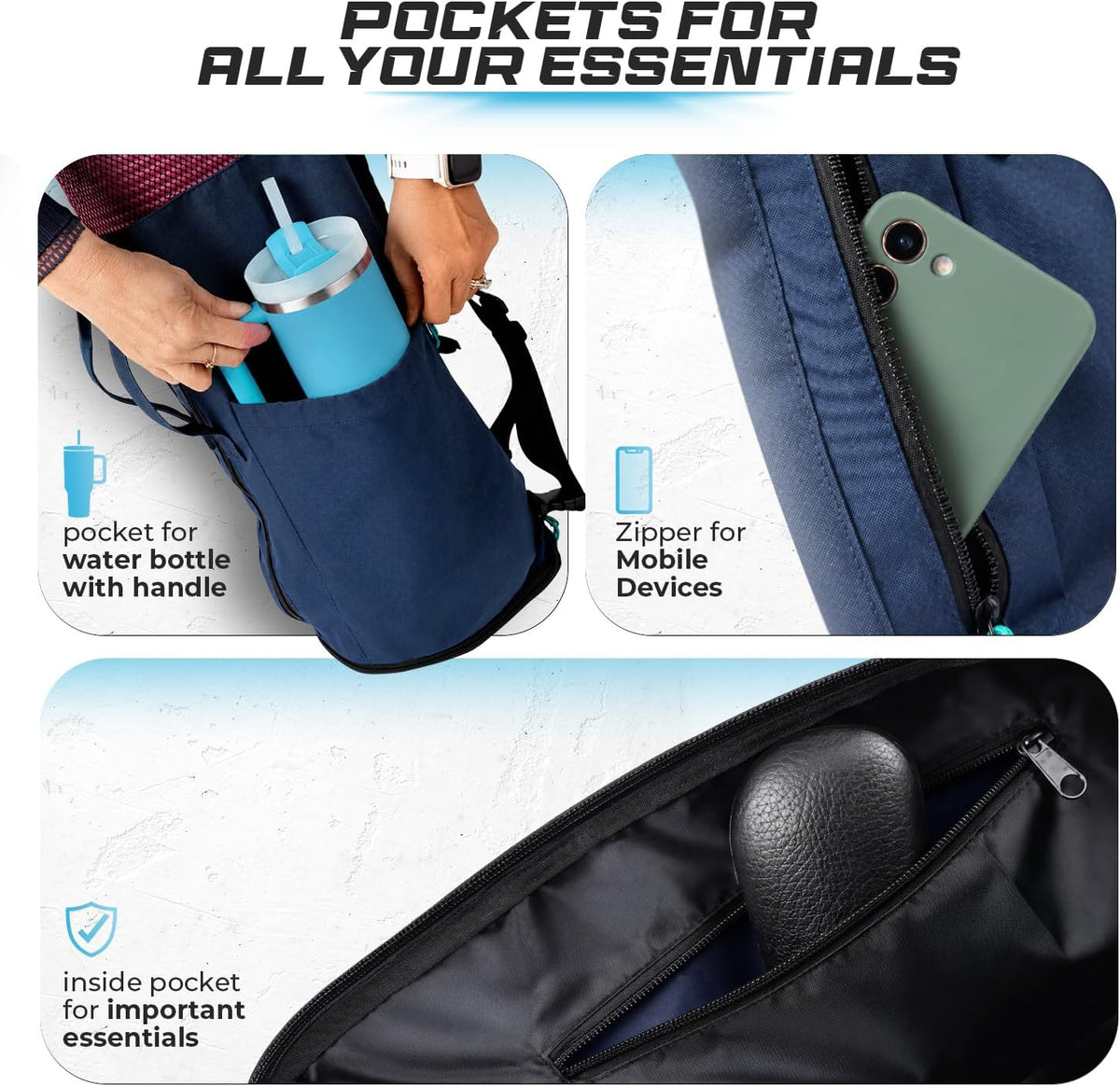 MAGNILAY Expandable Yoga Mat Bag, Adjustable Strap, Black, Large