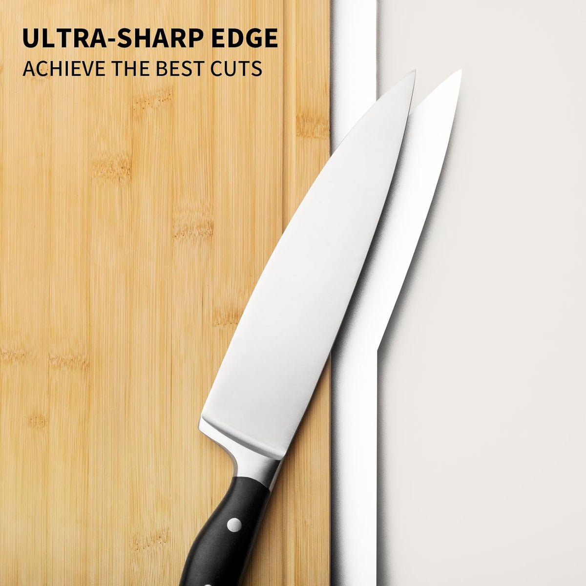 Alata 15-Piece Knife Set with Black Block, Razor-Sharp,Kitchen Knife Set, Forged Triple Rivet Stainless Steel Knife Block Set