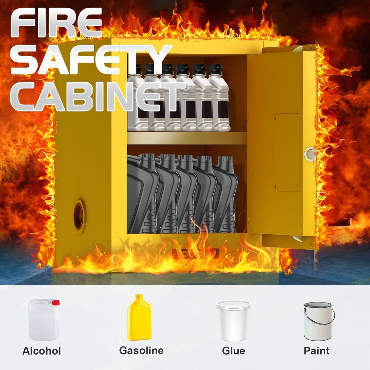 Flammable Storage Cabinet 34"x34"x65", 90 Gallon Chemical Safety Cabinet with Adjustable Shelf, Thickened Galvanized Steel Fireproof Cabinet for Flammable Liquids (25"x20"x20")