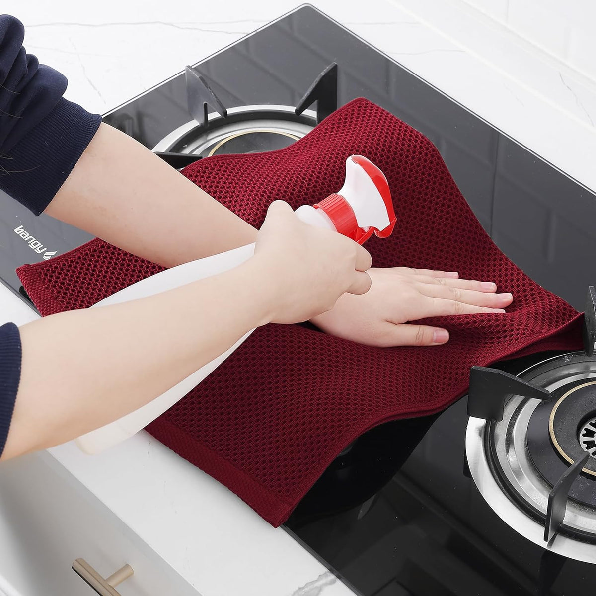 Homaxy 100% Cotton Waffle Weave Kitchen Dish Towels 12-Pack, Burgundy