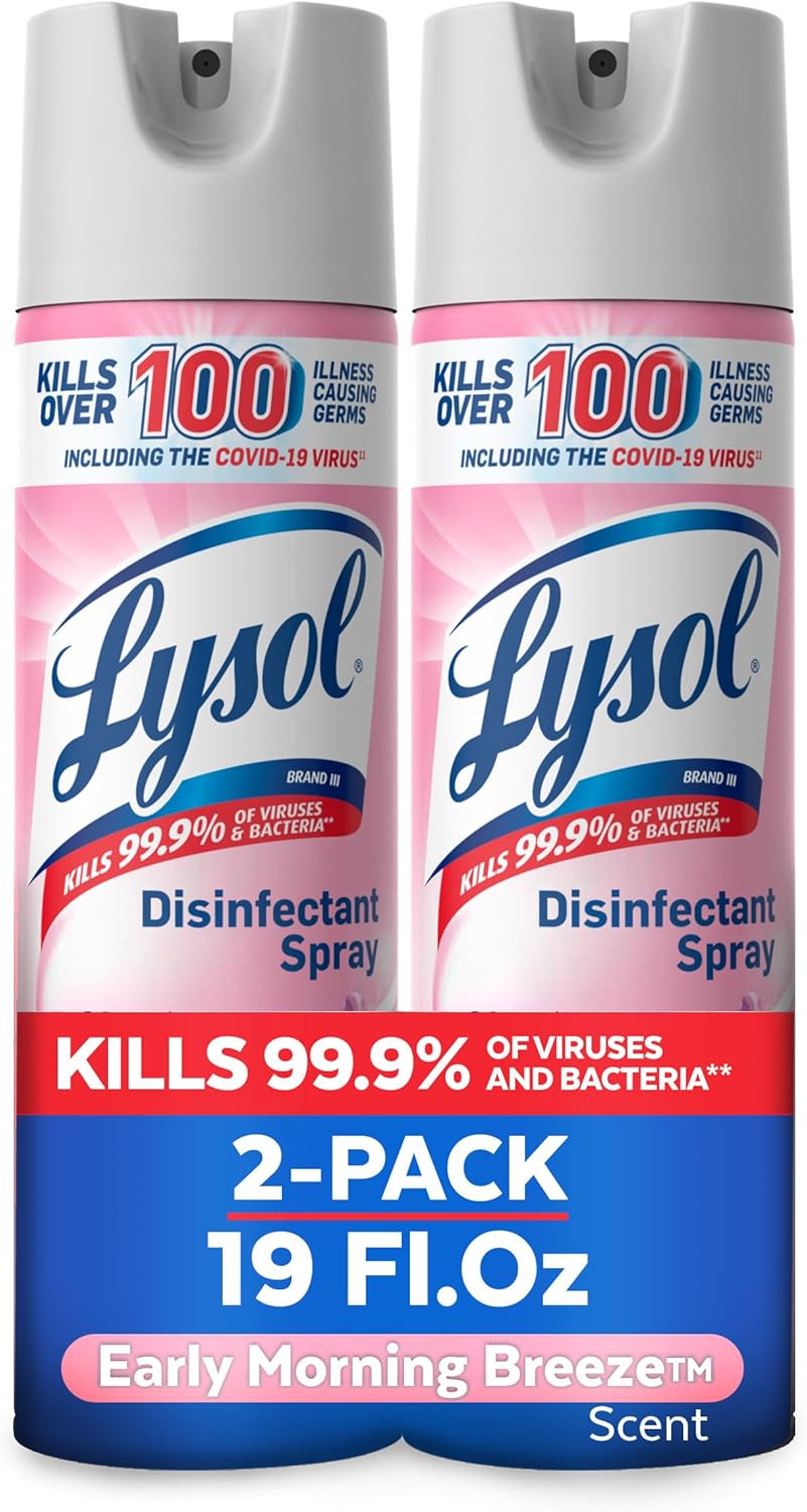 Lysol Disinfectant Spray, Household Cleaning Supplies, Disinfecting Multi-Purpose Room Spray, Antibacterial Sanitizer, Deodorizer, Kills Hantavirus, Early Morning Breeze, 19 Fl Oz (Pack of 2)