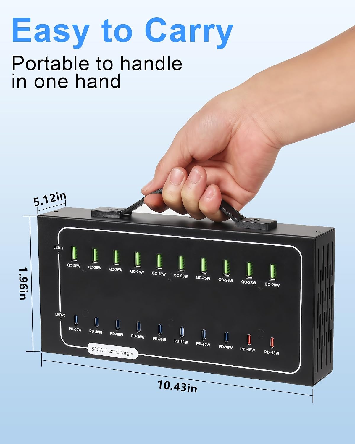 20 Port 580W USB Charging Station, Dual PD-45W USB C Charger Block | Fast Charging Station for Multiple Devices, Multi Protection for Laptop MacBook iPhone, iPad, Tablet, and More