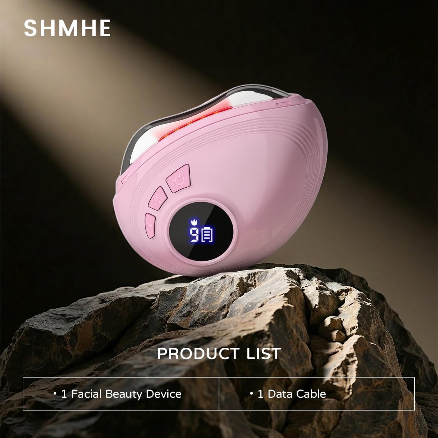 Professional LED Red Light Gua Sha Massager, 9-Level Adjustable Face and Neck Sculptor for Skin Firming, Jawline Contouring & Serum Absorption, Portable Metal Facial Skincare Tool - Pink