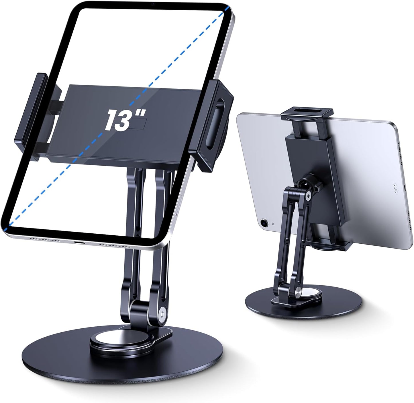 Tablet Stand Holder for iPad, Adjustable with 360 Rotating Base for Desk, Aluminum Swivel Tablet Stand Compatible with iPad Air, Mini, 10.2,9.7, Pro 11/13 and More