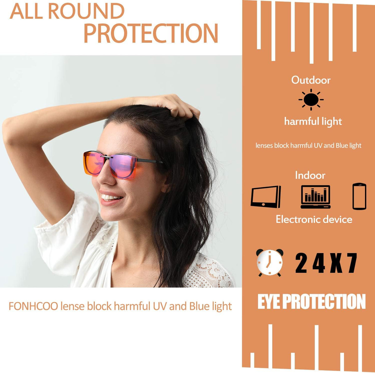 FONHCOO Clip-on Blue Light Blocking Glasses Womens Mens 2 Pack over Prescription Glasses Framless Lens Computer Gamer Eyeglasses