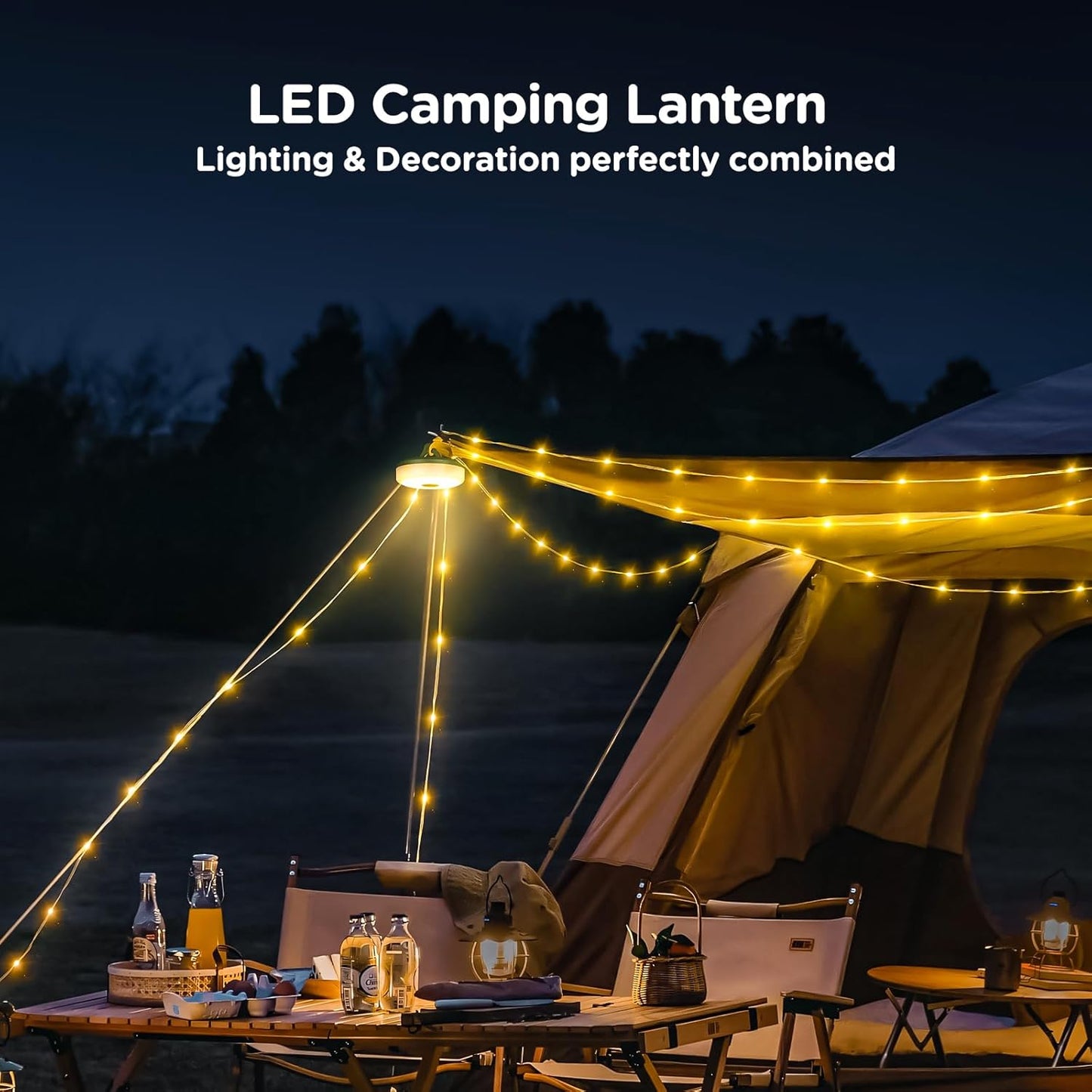 OGERY Camping String Lights, 4 in 1 Quick Storage 32.8FT Rechargeable Tent Lights String with 8 Lighting Modes, Hanging Waterproof Portable LED Lamp for Outdoor Patio Awning Garden Camping Essentials