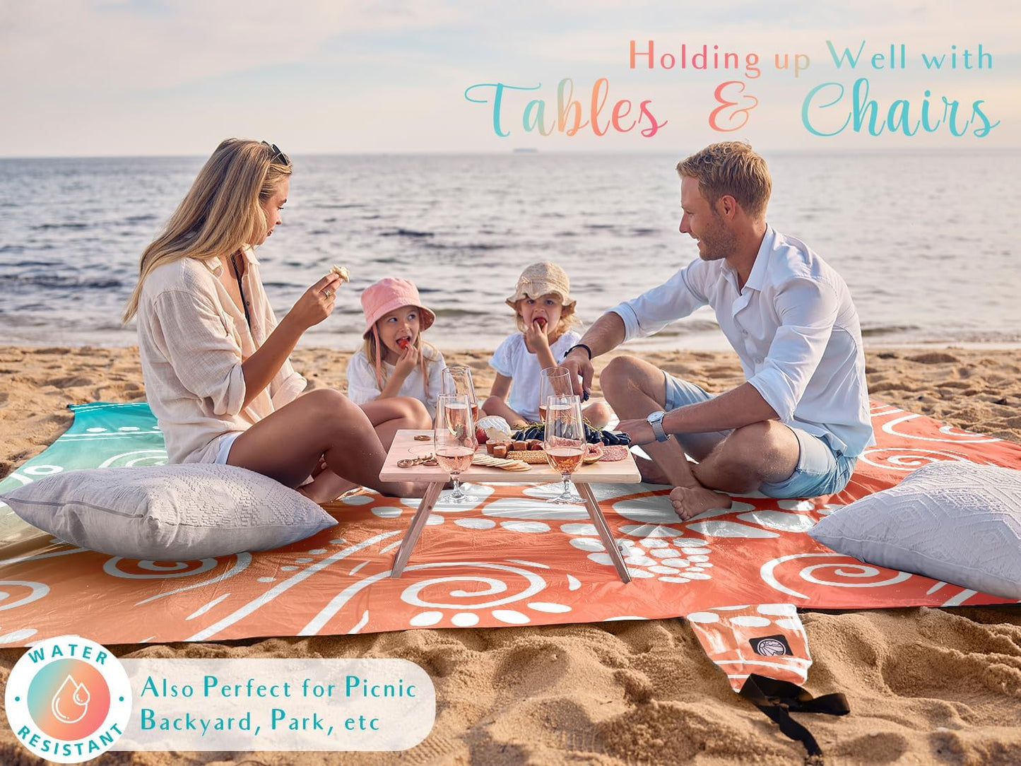 WEKAPO Beach Blanket Waterproof Sandproof Oversized Extra Large Sand Free Beach Mat with Stakes, Storage Bag - Essentials for Outdoor Beach, Picnic (Sea Turtle, 8 X 7 FT (1~4 Person))