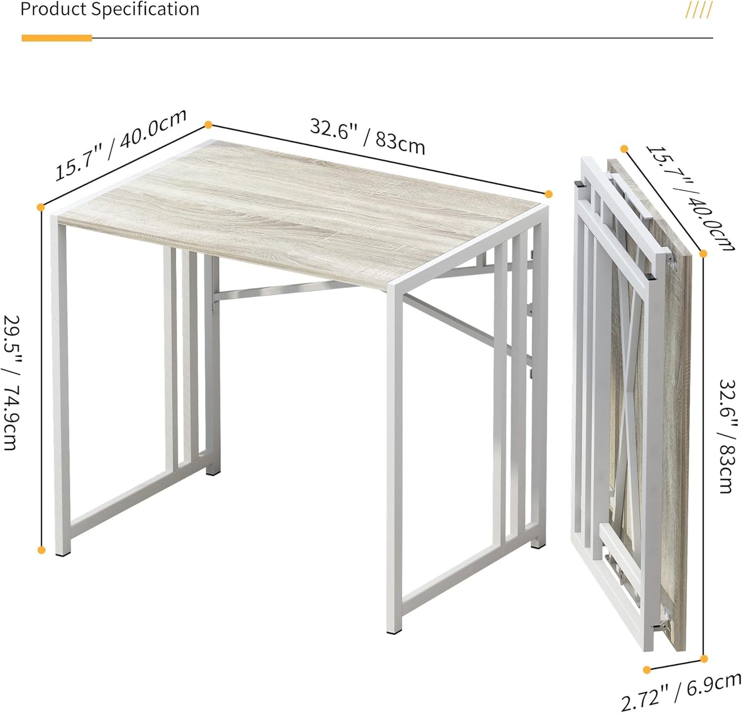 Lutown-Teen Small Folding Desk 32 inch, No Assembly Required Small Office Desk, Writing Gaming Computer Camping Desk, Beige