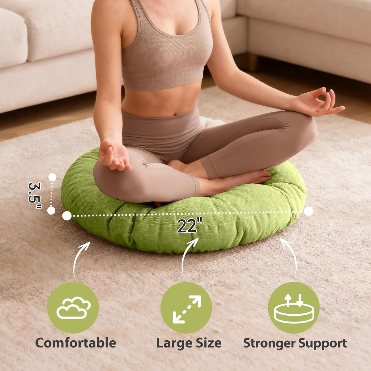 Tiita 22 Inch Floor Cushion - Round Outdoor Chair Cushion Pad with Corduroy