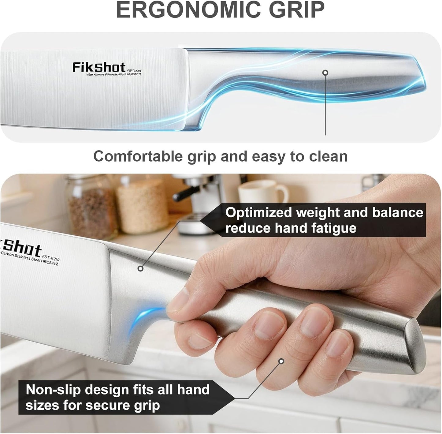 FIKSHOT Kitchen Knife Set, German Stainless Steel kitchen knives – Includes Knife Block Set & Sharpener, High Carbon, Rust-Resistant, Ergonomic Handle for Cooking, Grilling & Gifting