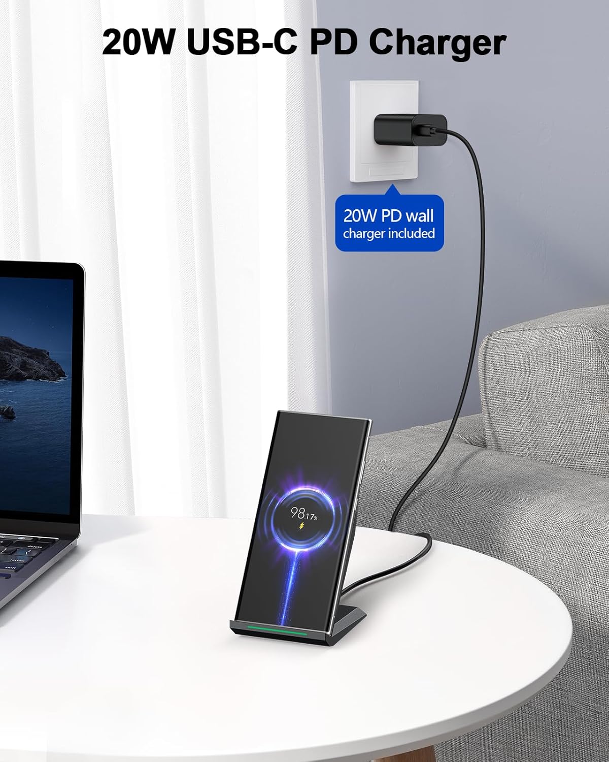 NANAMI Fast Wireless Charger with USB Phone Charger, Charging Stand with 20W PD Adapter for iPhone 17/17 Pro/17 Pro Max/16/16 Plus/15/14/13, 10W for Samsung Galaxy S26/S26+/S25/S24/S23/S22/S21