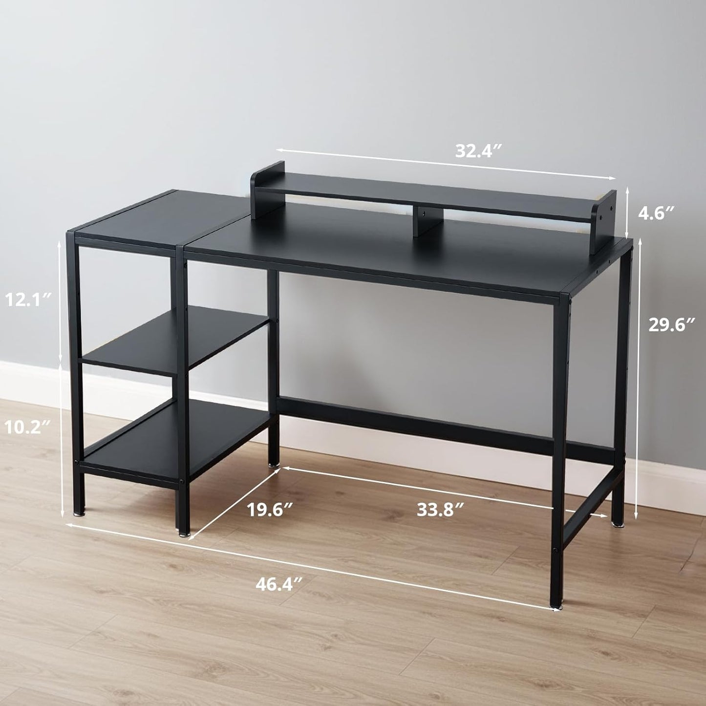 MINOSYS 47-inch Computer Desk with Storage Shelf - Your Ideal Black Gaming Desk for Bedrooms, Small Spaces, and Home Offices. This Modern Writing Desk is Perfectly Suited for PCs.