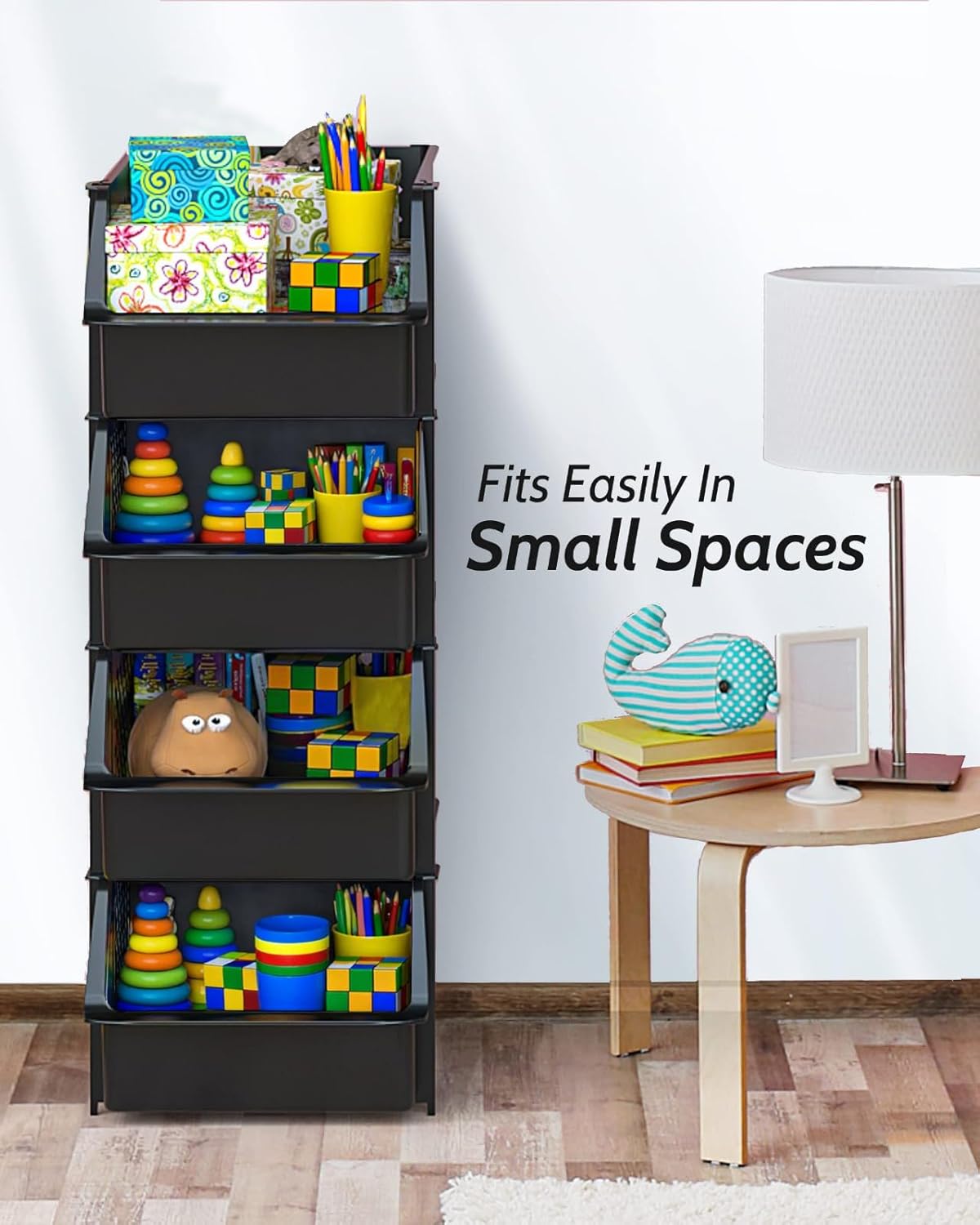 TidyFriend 4 Pack Stackable Storage Bins Open Front for Pantry Organizers and Storage, Pantry Storage for Food, Kitchen and Home Organization, Plastic Storage Bins, Dorm Room Essentials (Black)