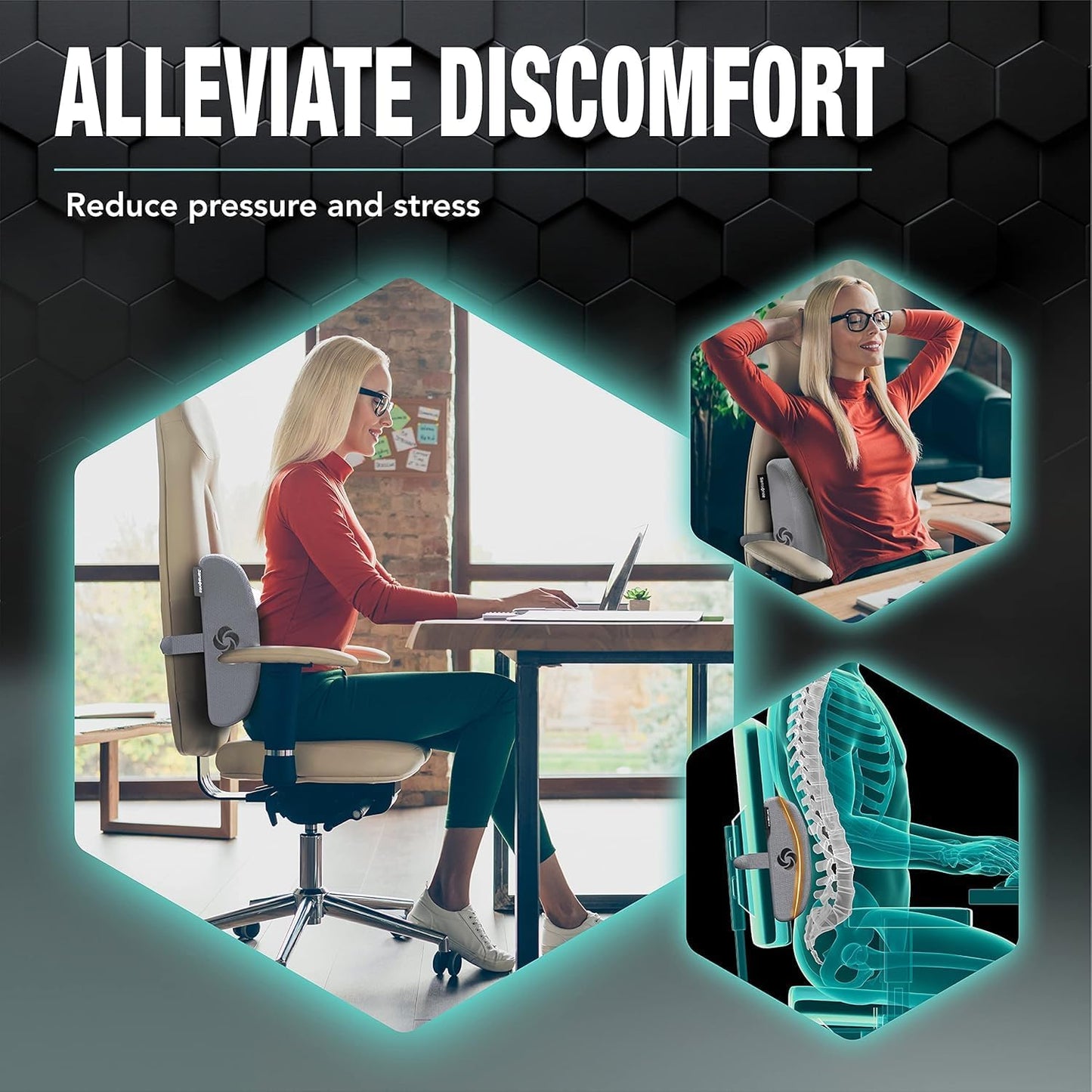 Samsonite Memory Foam Lumbar Support Pillow for Office Chair, Gaming Chair & Car Seat Automotive Use, Ergonomic Back Cushion, Work from Home Essentials, Office Essentials for Sitting Comfort, Grey
