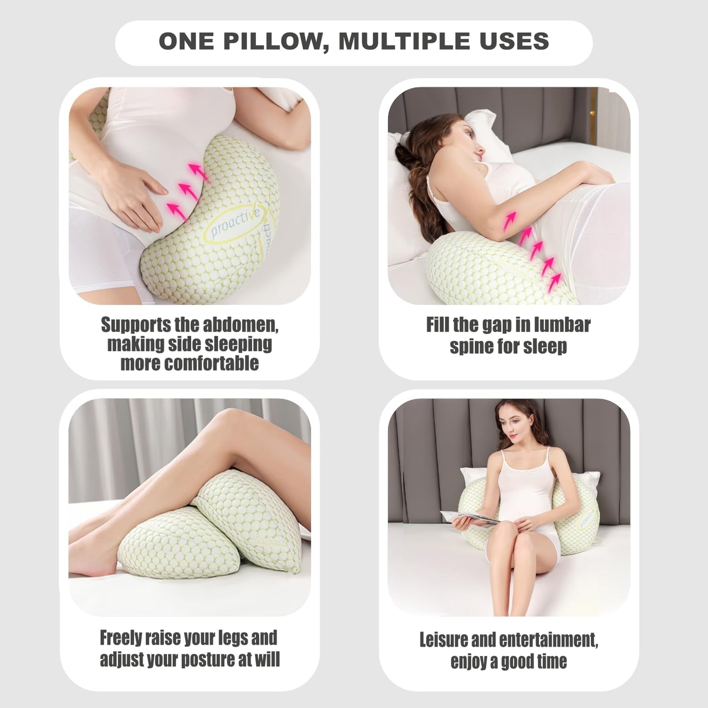 Pregnancy Pillow - Adjustable Maternity Support for Back & Belly, Multi-Use Body Pillow with Soft Cover, Must-Have for Pregnancy