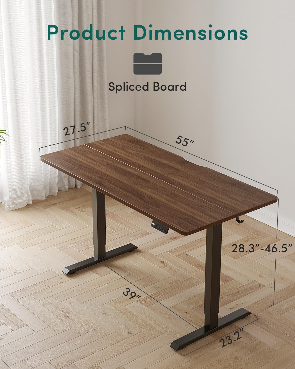 CubiCubi 55 x 28 Large Standing Desk, Height Adjustable Electric Computer Desk, 28" Deep Desktop, Sit Stand up Home Office Workstations with 4 Preset Heights, Black Walnut