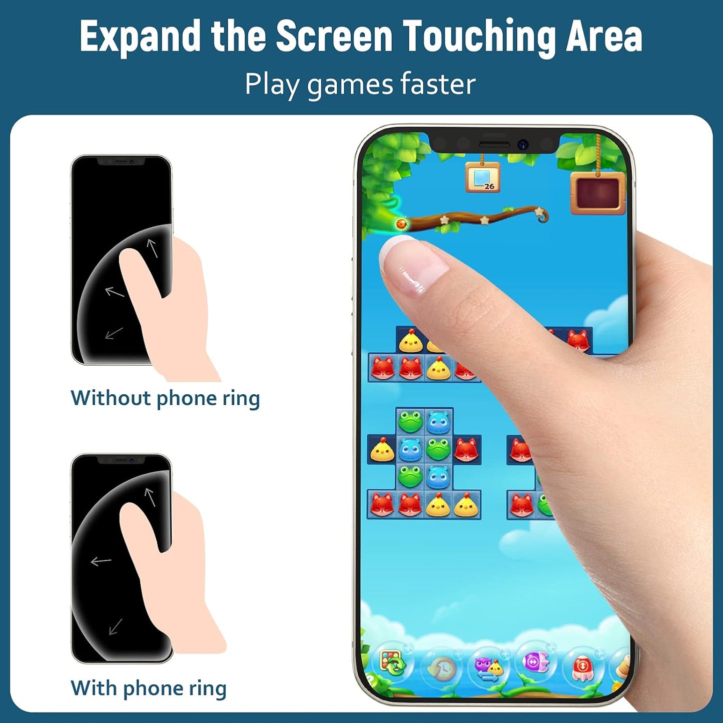 Phone Ring Holder Finger Kickstand 360°Rotation Cellphone Back Grip Foldable Cell Phone Stand for Desk Compatible with iPhone iPad Smartphones Tablets (Black)