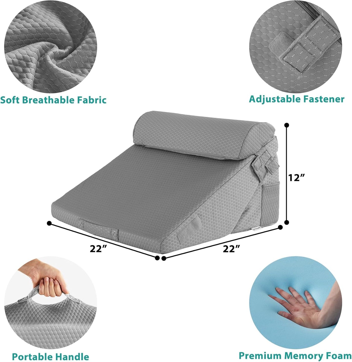 Bedluxe 3Pcs Orthopedic Bed Wedge Pillow Set, Foam Wedge Pillow Post Surgery for Back, Leg and Knee Support, Adjustable 9&12 Inch Folding Triangle Pillow for Sleeping, Acid Reflux, Snoring, Grey