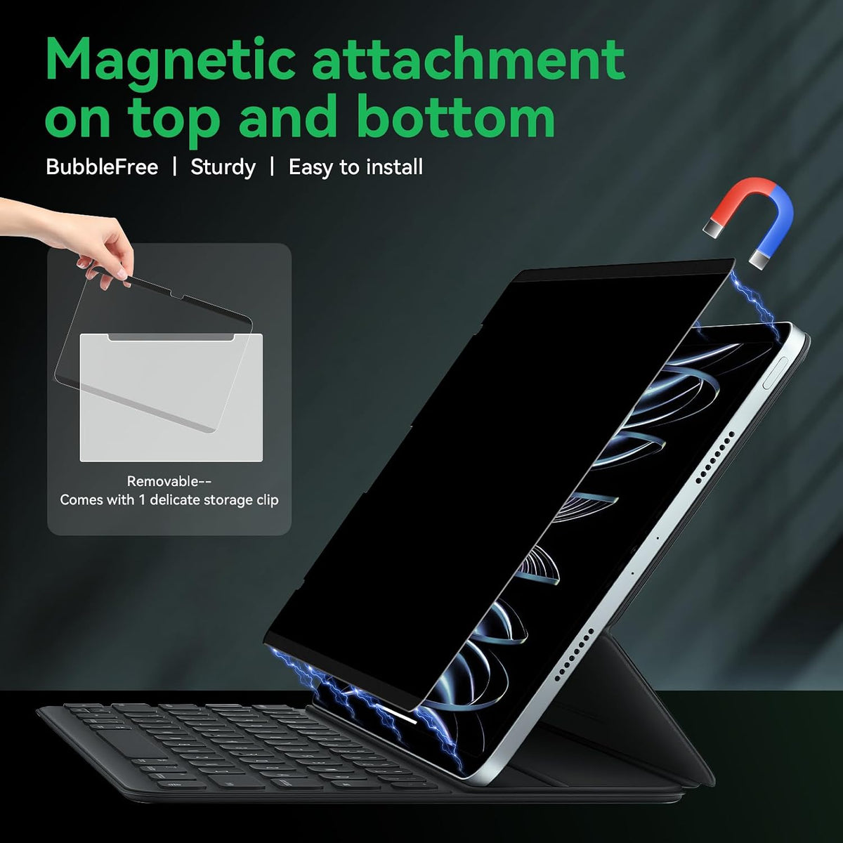 Magnetic Privacy Screen Protector Compatible with iPad A16 (10/11th Generation) 10.9 /11Inch 2022/2025 , Anti Glare Shield Anti Blue Light Filter, Bubble-Free Film Easy Install Black Security Guard
