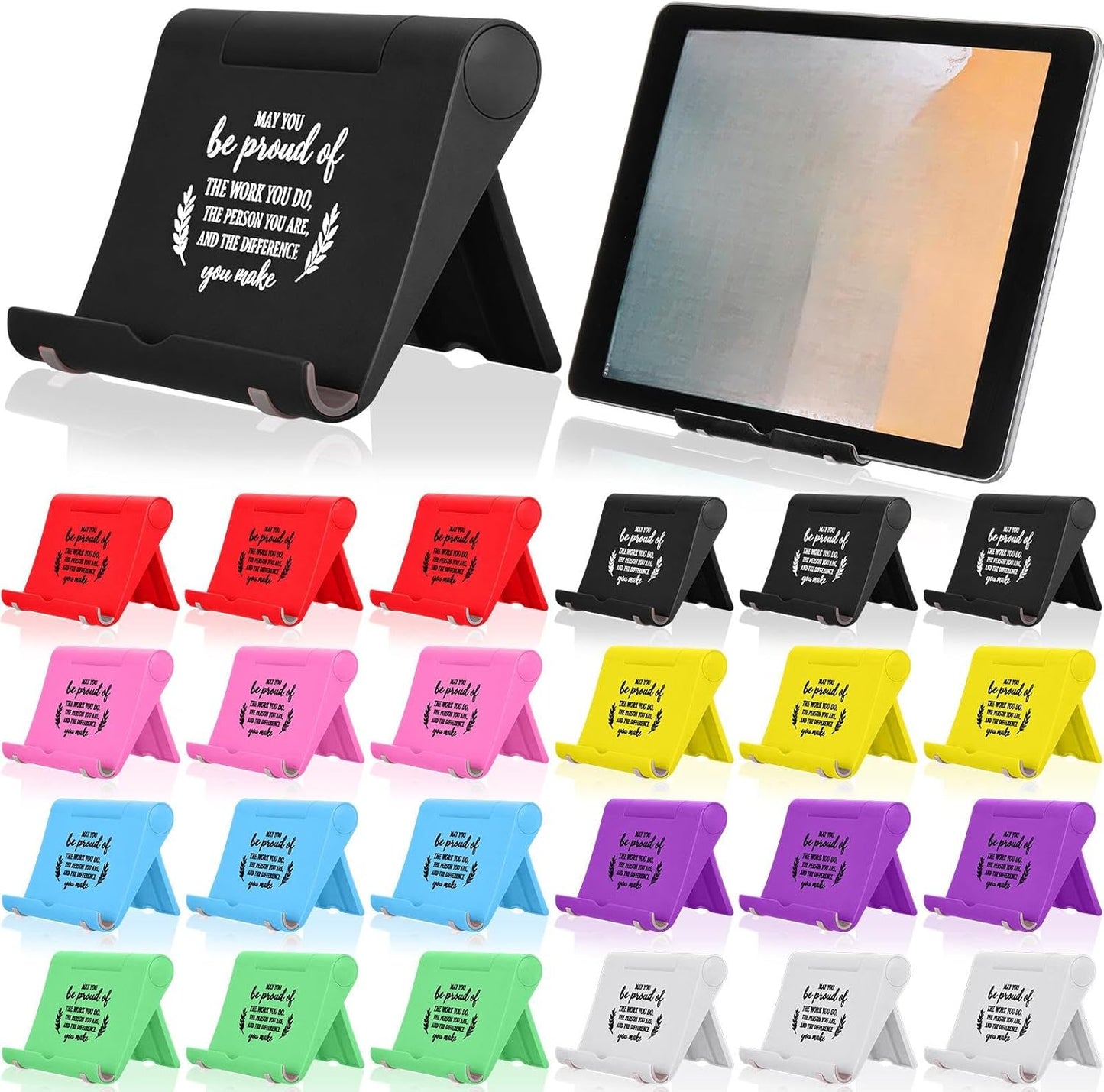 Qunclay 24 Pcs Employee Appreciation Gift Bulk Desktop Cell Phone Stand Holder for Desk Motivational Tablet Stand Thank You Gift for Team Office Coworkers Staff Nurse Week Teachers (Multicolor)
