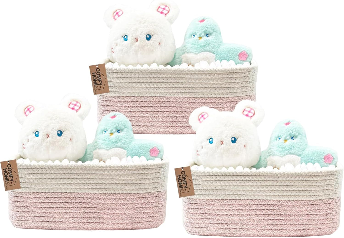 COMFY HOMI 11.5"x7.5"x4.7" Storage Baskets for Organizing | Cotton Rope Woven Basket | Toy Storage Bin Box | Basket for Shelves, Closet Organizer Bin, Decorative Closet Shelf, 3 Pack,