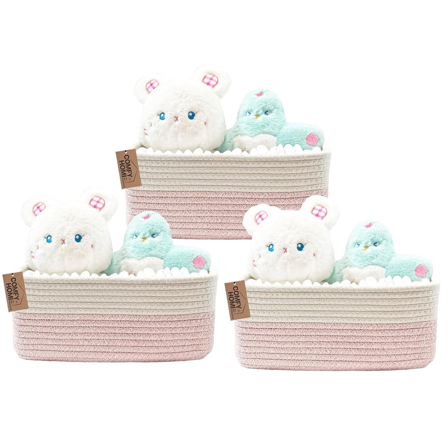 COMFY-HOMI 13" x 8.5" x 5.1" Storage Baskets for Organizing | Cotton Rope Woven Basket | Toy Storage Bin Box | Basket for Shelves, Closet Organizer Bin, Decorative Closet Shelf, 3 Pack
