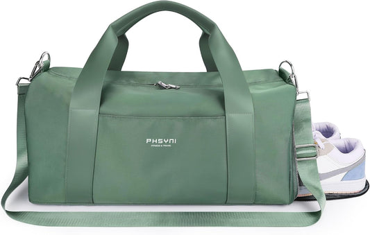 19" Green Personal Gym Bag for Women,with Shoe Compartment & Wet Pocket