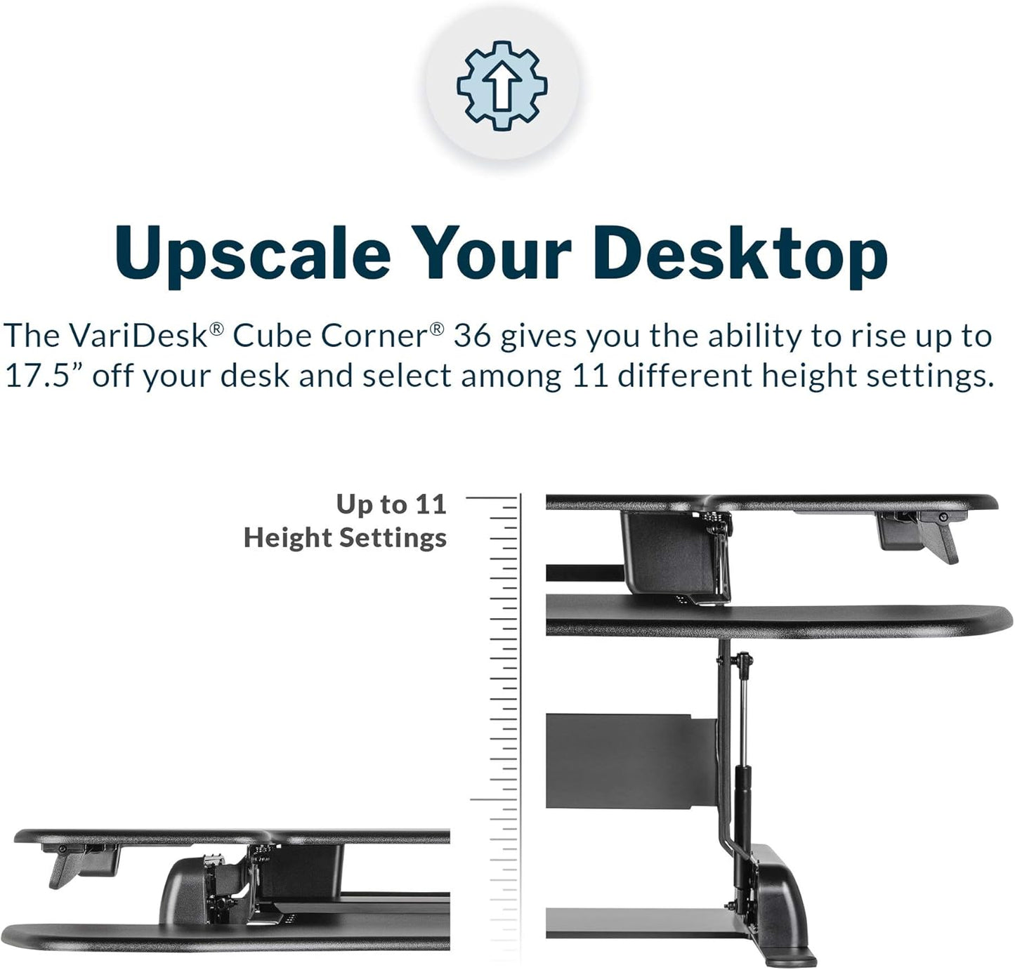 Vari - VariDesk Cube Corner 36 - Cubicle Standing Desk Converter for Dual Monitors - Home Office Desk with 11 Height Adjustable Settings, Spring-Assisted Lift, Weighted Base - Fully Assembled, Black