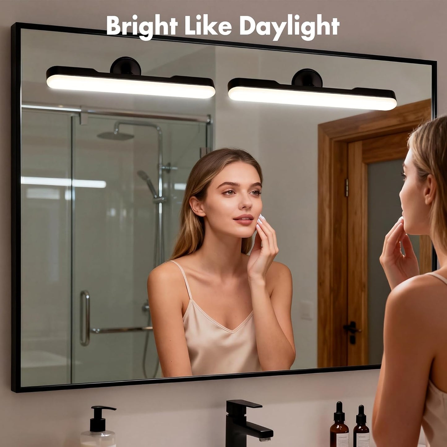 cambk Set of 2 Wireless Vanity Makeup Lights for Mirror, Rechargeable LED Stick On Light Bar for Bathroom Mirror with Dimmable 3 CCT, Long Battery Life Cordless Light for Vanity Desk(Black)