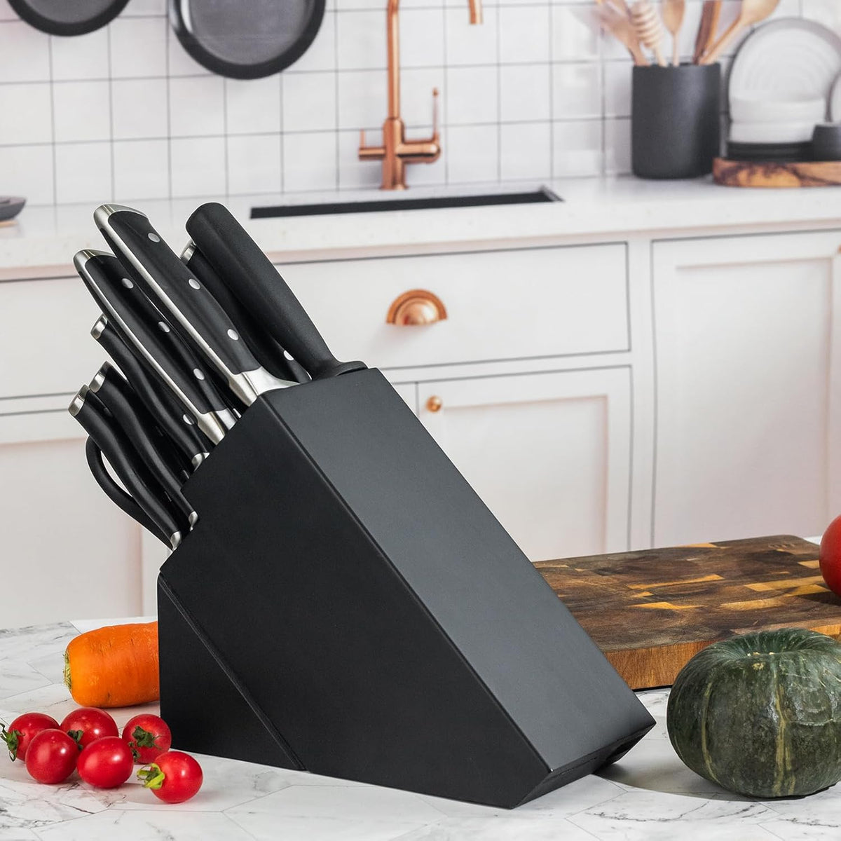 Alata 15-Piece Knife Set with Black Block, Razor-Sharp,Kitchen Knife Set, Forged Triple Rivet Stainless Steel Knife Block Set