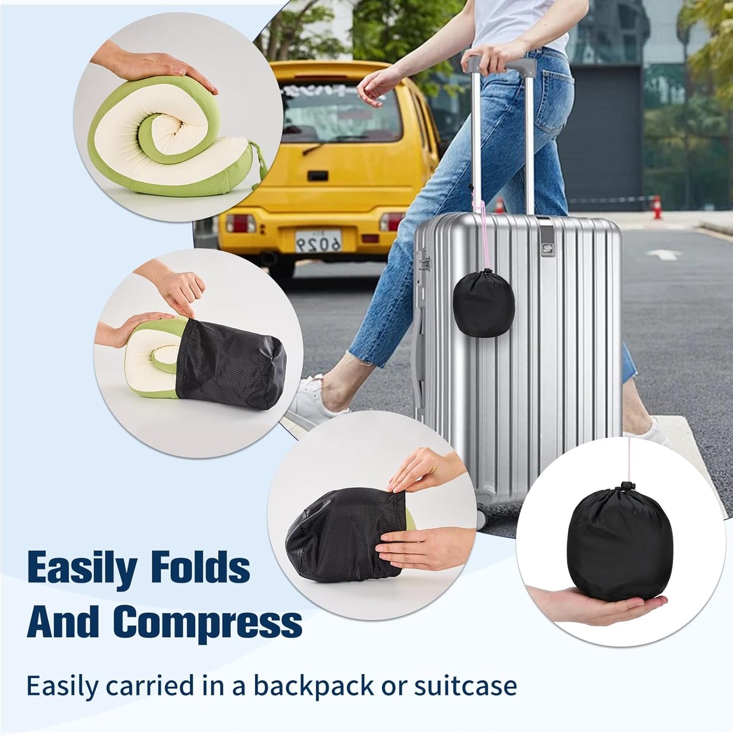 Cirorld Neck Pillow for Traveling, Travel Pillows for Airplanes,100% Pure Memory Foam Travel Neck Pillow, Adjustable Flight Pillow, Portable Plane Accessories with Eye Mask, Earplugs, Carry Bag