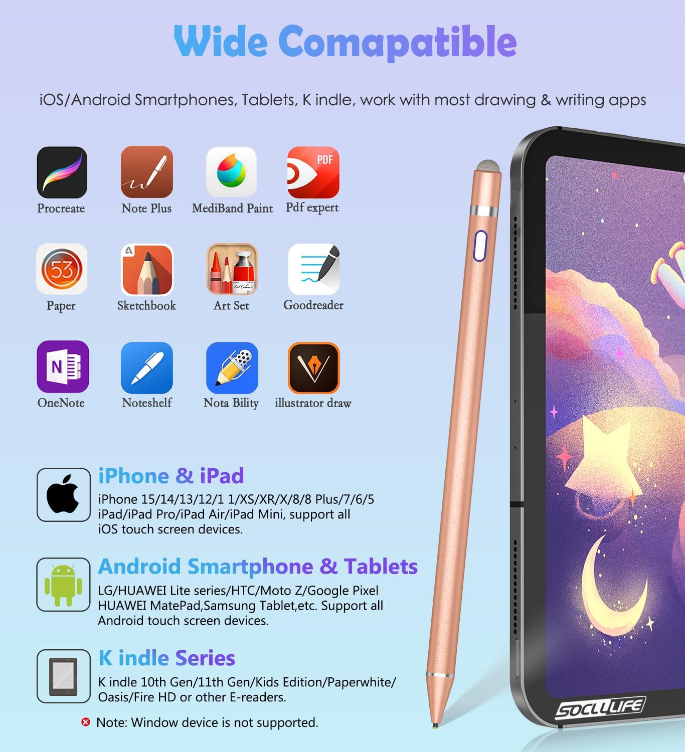 Active Stylus Pen for Touch Screens, Dual Pen Tips for Drawing & Writing, High-Precision Universal Digital Pencil for A-pple i-Phone 17/16/15/14/13/12, Tablet, Phone, Sam-Sung, K-indle, i-Pad, Orange