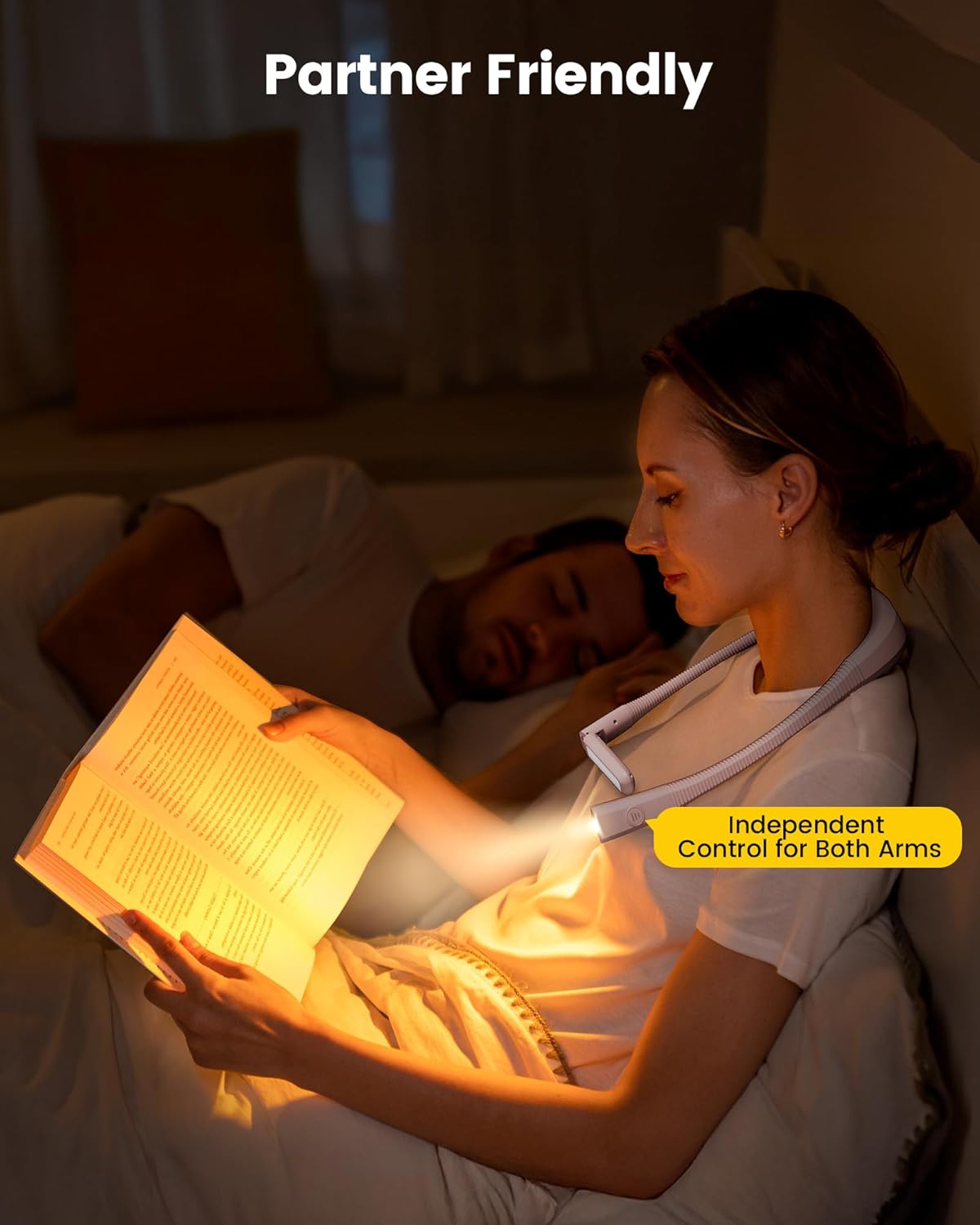 Glocusent Bendable Neck Light, 100Hrs Long Lasting Rechargeable Book Light, 5 Colors & Stepless Dimming Reading Light - Perfect Book Lights for Reading at Night, Knitting, Book Lovers Gifts