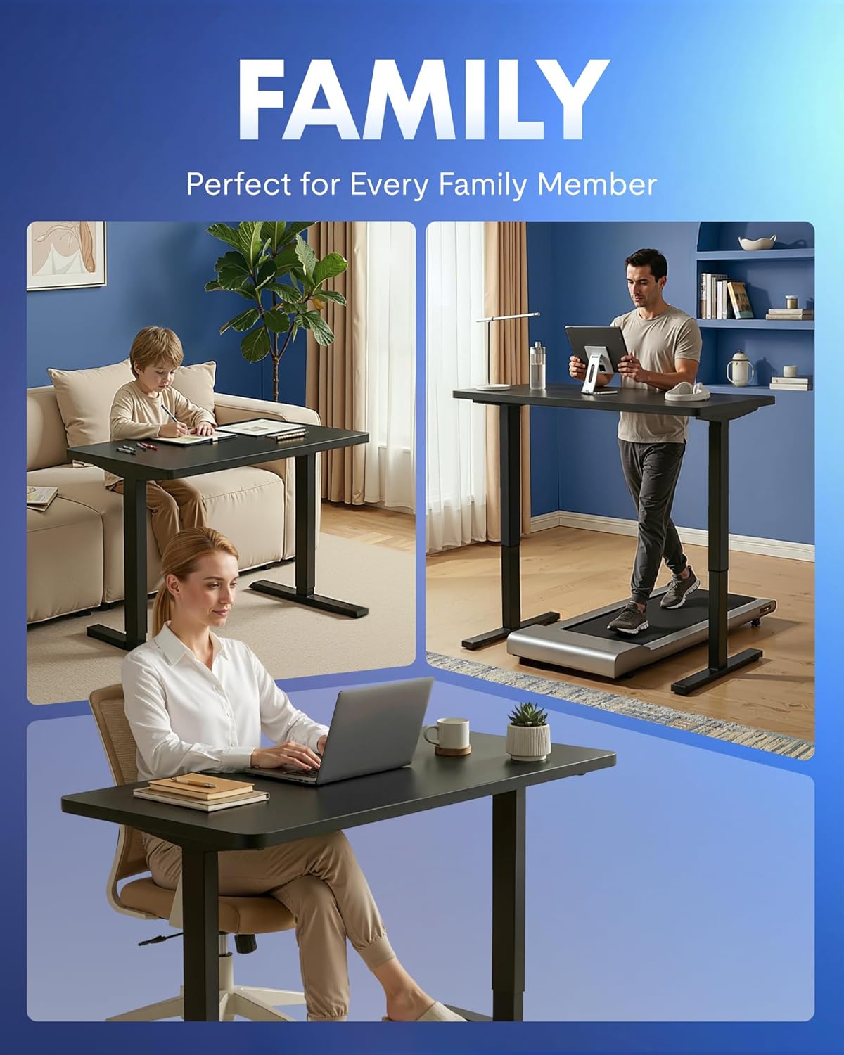FLEXISPOT EN1 One-Piece Standing Desk, Electric Adjustable with 4 Memory Presets, 176 LBS Capacity, Stable & Quiet, Seamless Desktop for Home Office & Dual Monitors, 48"x24" Black