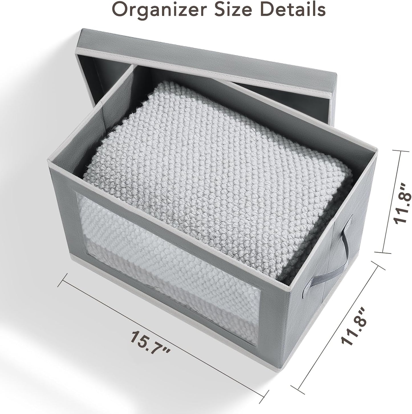 Homsorout Large Storage Baskets Bins with Lids - Stackable Cube Bins for Closet, 3 Pack Grey Windows Organizer Bins, Home Organizers and Storage for Clothes, CD, Towels