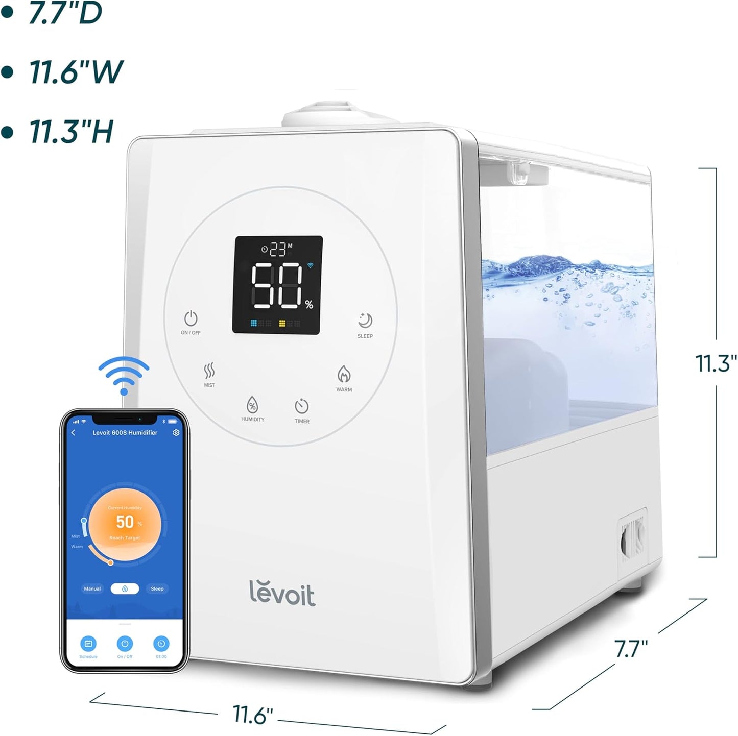 LEVOIT LV600S Smart Warm and Cool Mist Humidifiers for Home Bedroom Large Room, (6L) 753ft² Coverage, Quickly & Evenly Humidify Whole House, Easy Top Fill, App & Voice Control - Quiet Sleep Mode