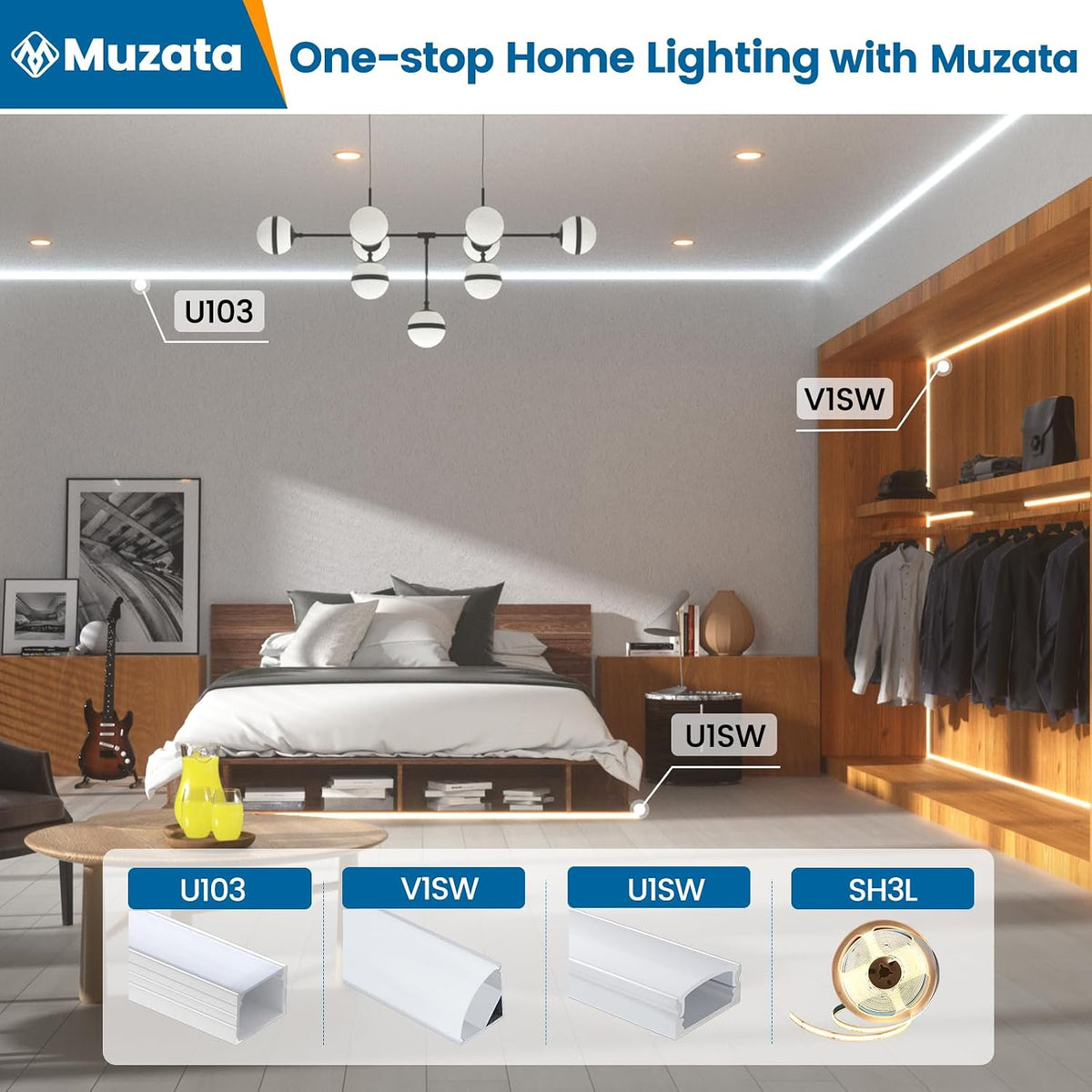 Muzata 10Pack 6.6FT Black LED Strip Channel with Milky Diffuser U1SW BW