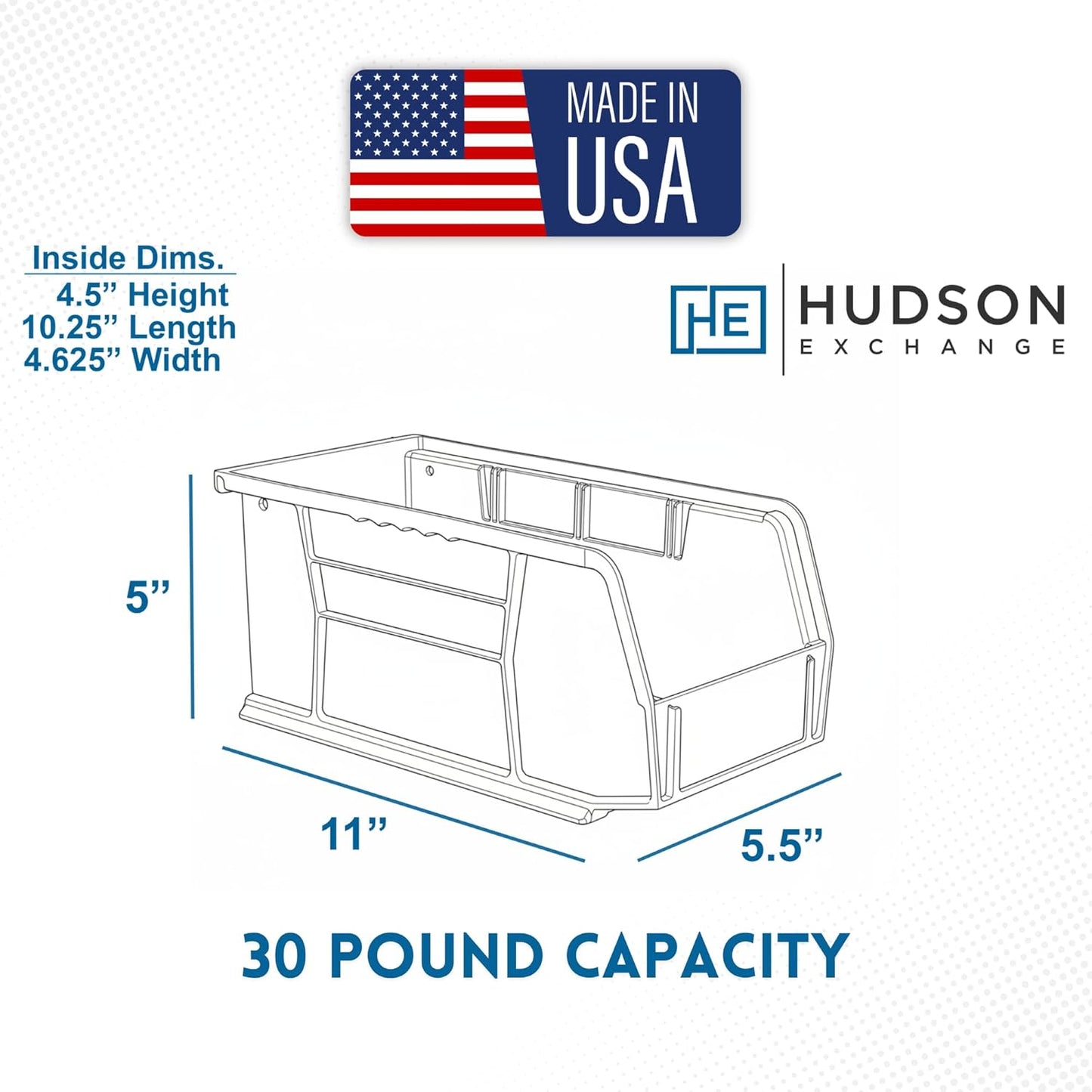 HE HUDSON EXCHANGE 11" x 5.5" x 5" Plastic Stackable Storage Bin, Black