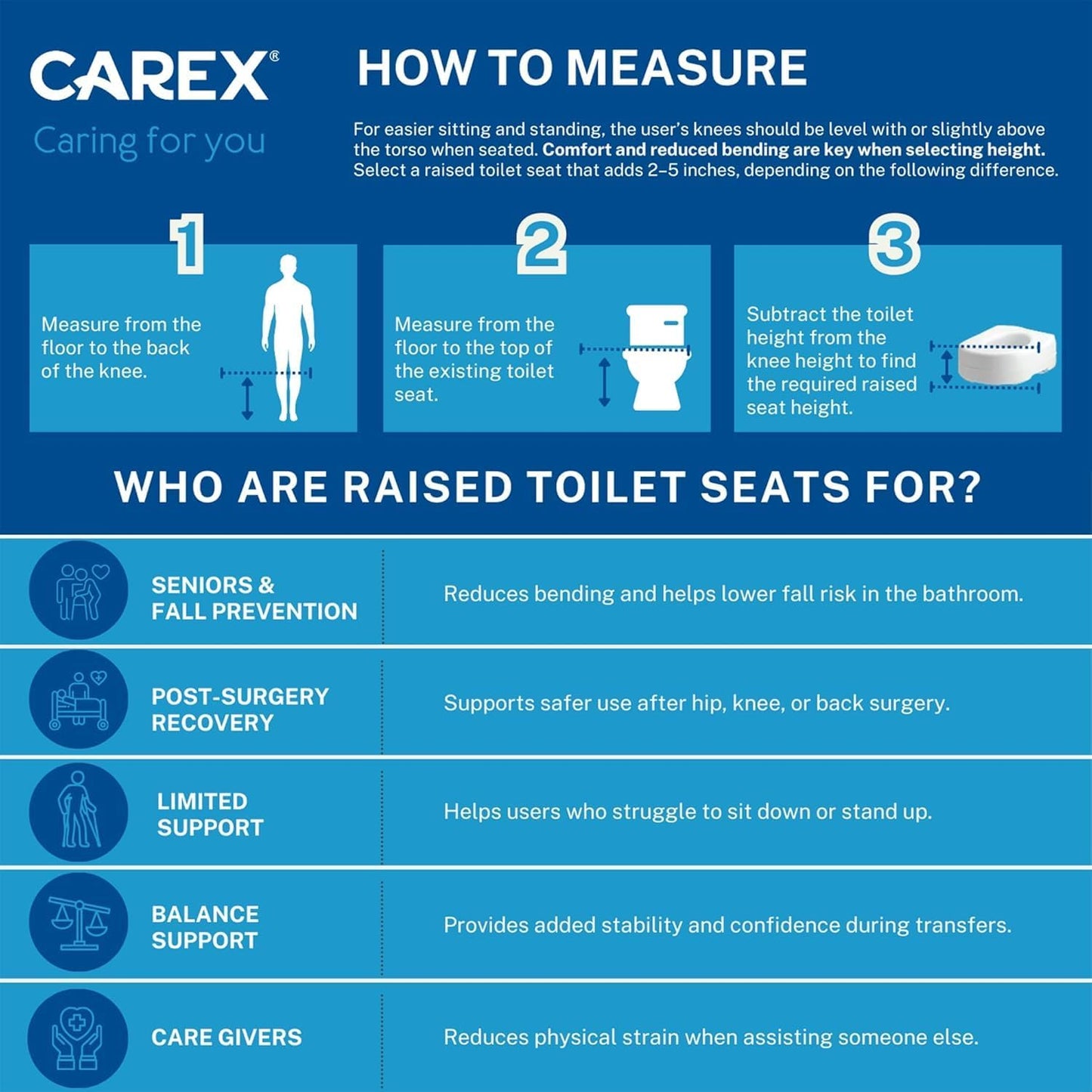Carex Toilet Seat Riser, Elongated Raised Toilet Seat Adds 3.5 inches to Toilet Height, Assists with Bending or Sitting, Bolt-On Installation Under Existing Toilet Seat, 300 Pound Weight Capacity