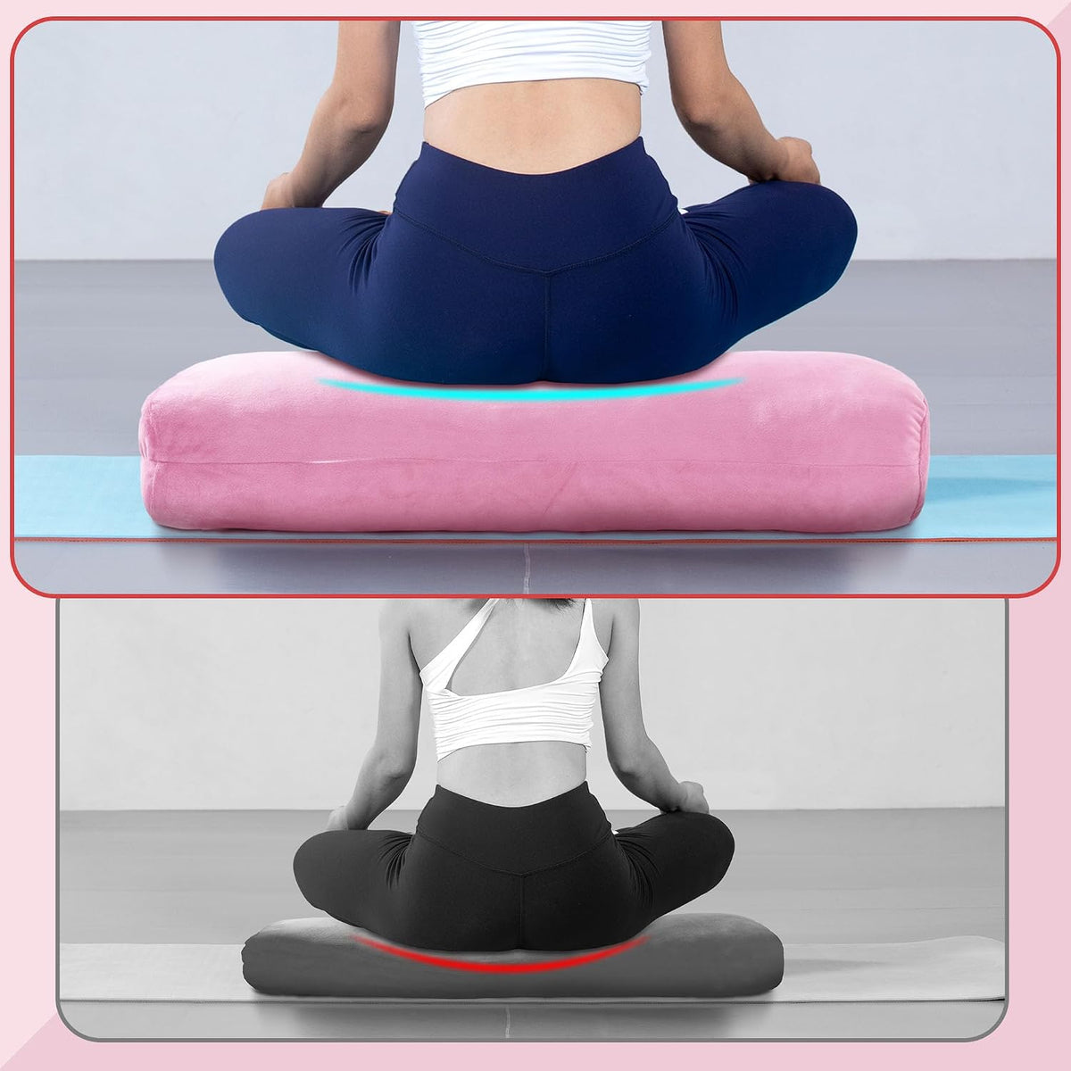 MABOZOO Yoga Bolster Pillow, Rectangular Bolster for Restorative Yoga & Meditation, Professional Meditation Cushion with Carry Handle, 27"X10"X6"