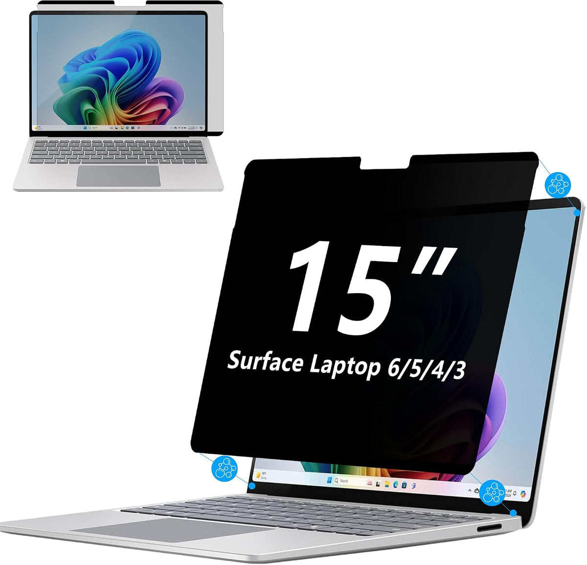 Megoo Privacy Screen Protector for Surface Laptop 6/5/4/3 15 Inch, Anti-Spy, Anti-Glare, Blue Light & UV Blocking, Magnetic Nano Technology, Removable Design