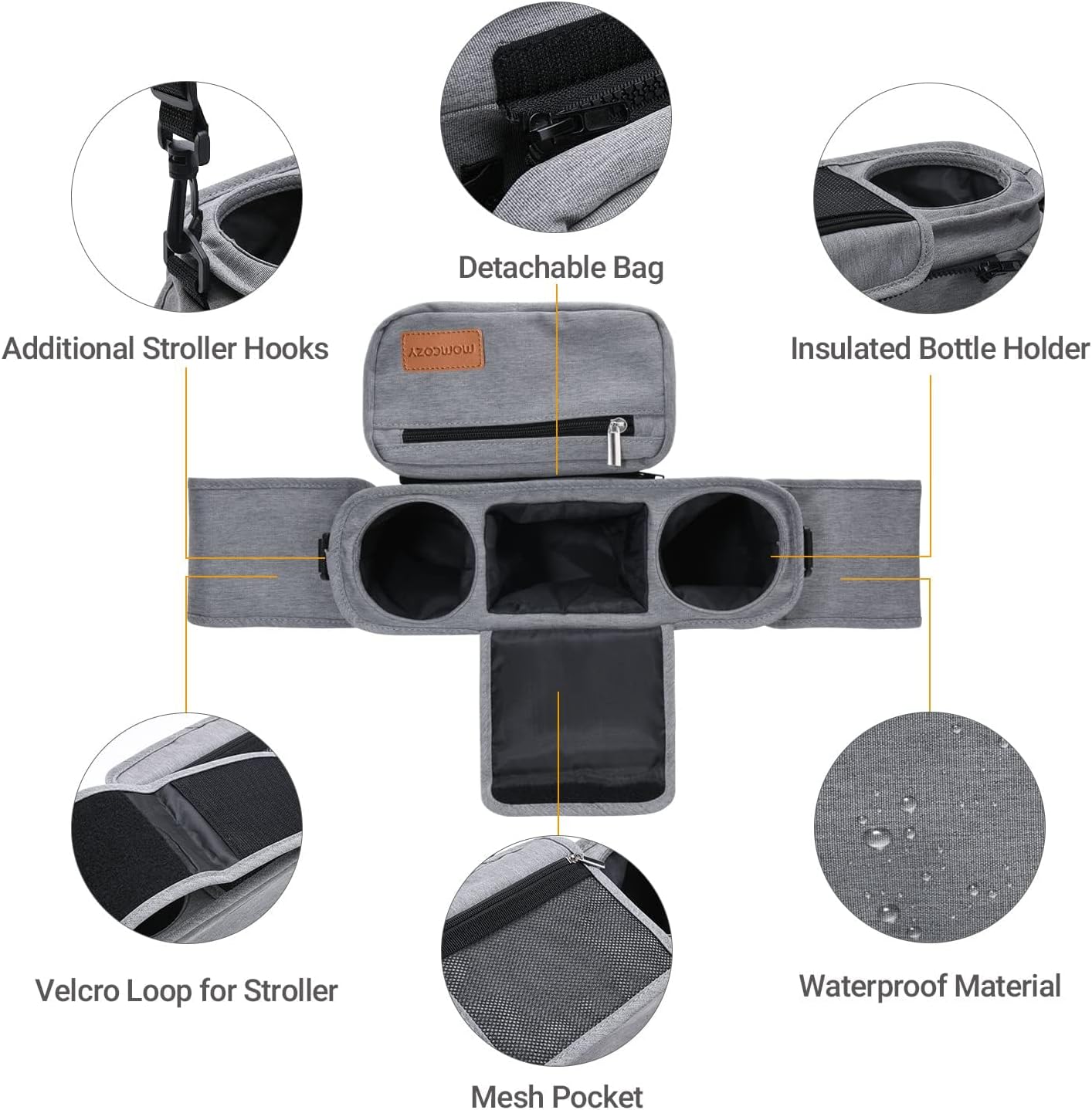 Momcozy Universal Stroller Organizer with Insulated Cup Holder Detachable Phone Bag & Shoulder Strap, Fits for Stroller Like Uppababy, Baby Jogger, Britax, BOB, Umbrella and Pet Stroller